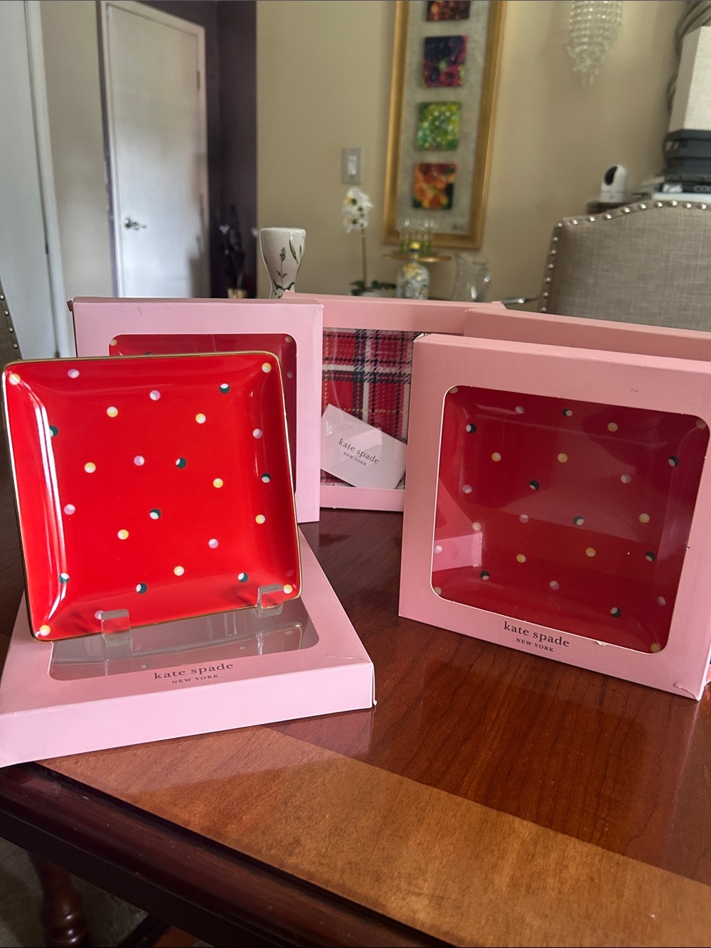 kate spade Red Polka Dot Square Trinket Dish Set